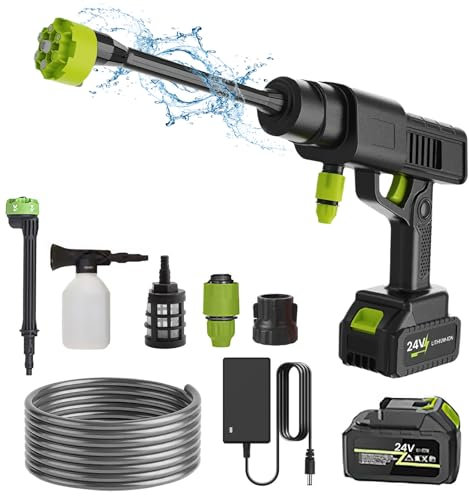 21V 120Bar Cordless Pressure Washer, 1000W LED display High Pressure Washer, 6 in 1 Spray Nozzles Cordless Portable Pressure Washer with Battery, Car Pressure Washer for Any Water Source