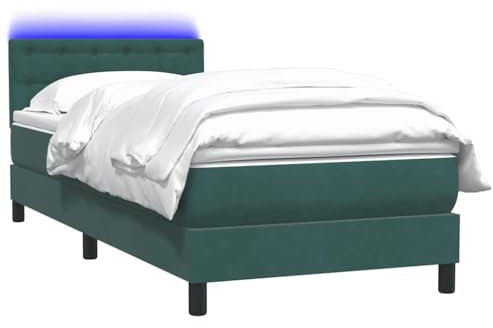 vidaXL Boxspringbett mit Matratze Dunkelgrün 90x210 cm Samt, Bett, Bettrahmen, Einzelbett, Schlafzimmermöbel, Lattenrost, Samtbett, Polsterbett
