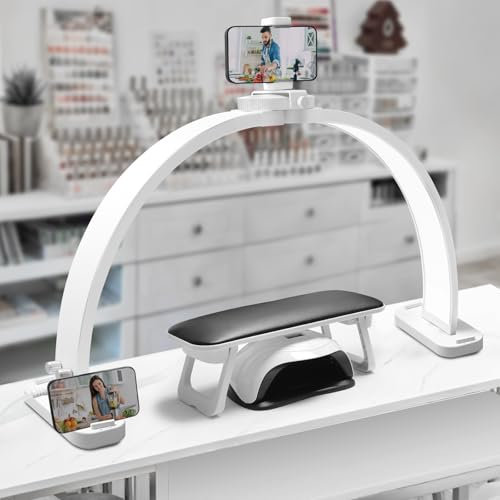CGBE Mezza Luna Lampada per Unghie: 30 Pollici - 45W - 3000-6500K Dimmerabile con 3 Modalità di Colore - Lampada da Scrivania per Unghie con Porta Cellulare per Estensione Ciglia Tatuaggi Manicure