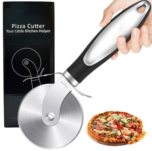 Premium Pizza Cutter Wheel - Stainless Steel Sharp Pizza Slicer - Easy to Cut & Clean - Dishwasher Safe - Handle Large & Small Pizza Professional Pizza Knife