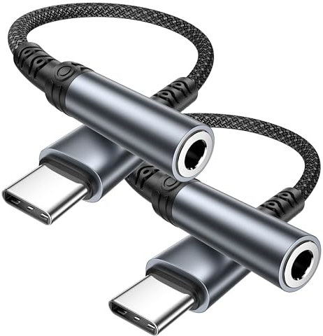 Adaptateur USB C Jack 3.5MM, 2Pack Adaptateur Prise Jack USB C, Adaptateur Écouteur Audio Numérique Type C vers Aux avec DAC pour Samsung S25 S24 S23 S22,iPhone 16 Pro Max/16 Plus/16e/15 Pro,iPad Pro
