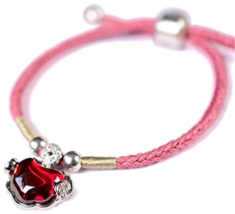 GSZCCZS Feng Shui Wealth Bracelet for Protection S925 Pure Silver Garnet Hulu Money Bag Long Life Lock Bracelet Adjustable Attract Good Luck Ward Off Evil,Long life lock