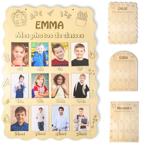 Cadre en bois pour photo de classe individuelle et souvenir scolaire, personnalisé au prénom de votre enfant, de la PS a la 3eme, idée-cadeau pour enfant, parent et grand-parent (A3 (28x40cm))