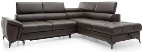 Friderik Mocca L-Form Ecksofa aus Echtleder mit Schlaffunktion (Rechts)