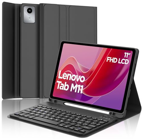 SENGBIRCH Custodia Tastiera per Lenovo Tab M11 11 2024, Cover con Tastiera per Lenovo Tab M11 2024, Italiano QWERTY Rimovibile Bluetooth Tastiera, Smart Cover Supporta Auto Wake/Sleep, Nero