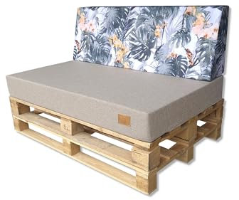 Odolplusz Palettenkissen 2er Set | Palettenauflagen mit abnehmbarem Bezug | Sitzkissen für Europaletten 120x80 + Rückenlehne 120x40 (Hell Beige + Blumen)