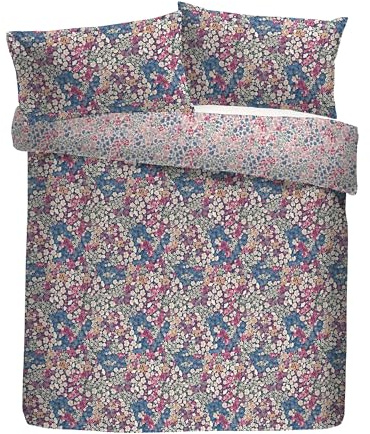 Dreams & Drapes Design Floral Duvet Cover Set Single 140 x 200cm – Polycotton Easy Care Navy Bedding, Reversible Floral Pattern