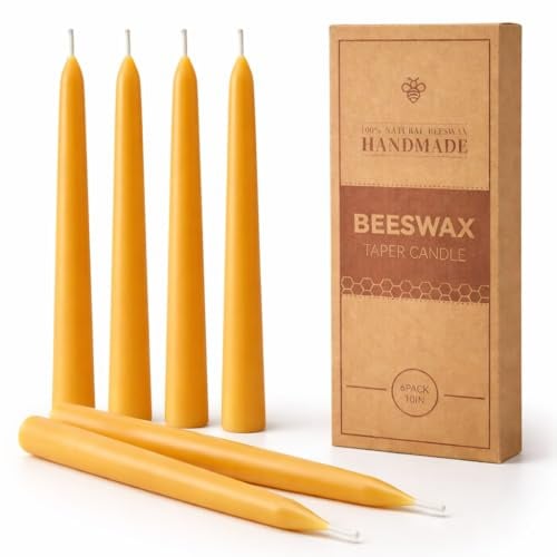 LETINE 6 Stück Bienenwachskerzen, 100% Bienenwachs Stabkerzen, 9 Stunden | Rauchfrei Bienenwachs Kerzen, Natürlichem Duft, 25x2 cm, Ideal für Halloween, Hochzeiten, Feste und Meditation