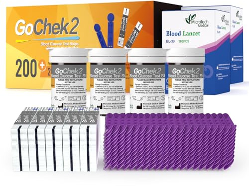 MicroTech Glukose-Teststreifen & Lanzetten, 180 Tage gültig, immun gegen Blutsauerstoff, nur für Gocheck2, 200 Stück