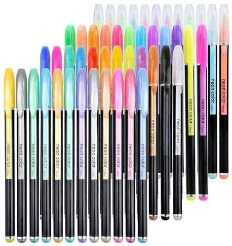 MIN CI Gelstifte Set mit 48 Stiften, Inklusive Glitzer, Neon, Pastell, Metallic 4 Arten, Glitzer Gelschreiber für Zeichnen, Perfekt als Schreibwaren für Schule, Büro und Kunst
