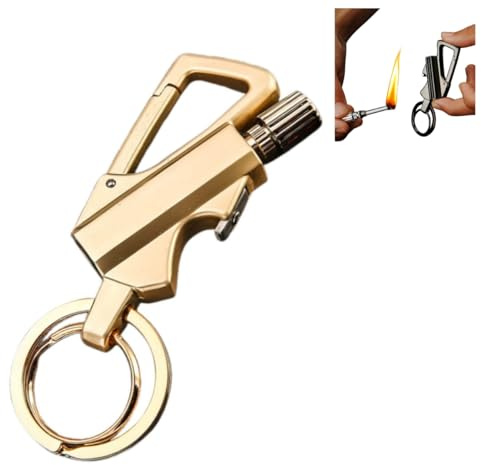 Feuerzeug mit permanentem Streichholz und Infinity-Funktion, 3-in-1 Multitool-Schlüsselanhänger Flaschenöffner, wiederverwendbares, wasserdichtes Streichholz, Feuer Anlasser Outdoor (1, Gold)