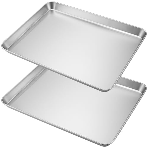 MANCHAP 2 Piece Stainless Steel Baking Tray, 40.7 x 30.6 x 2.5cm Metal Oven Sheet for Cooking and Roasting