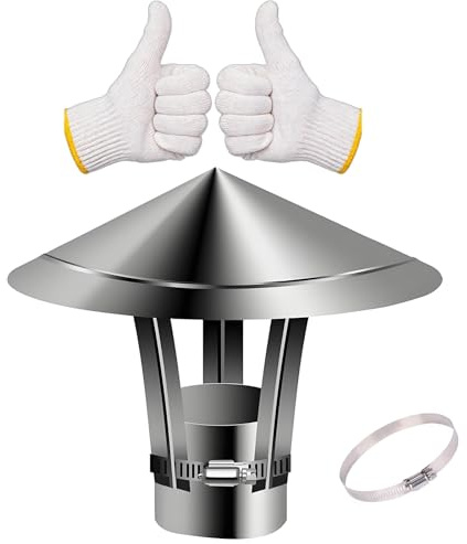 Schornsteinabdeckung - ø 50-500 mm - Schornstein Regenhaube - Kaminhaube - Kaminabdeckung - Schornsteinhaube - Kaminaufsatz - Mit Zubehör und Handschuh(130mm/5.1in)