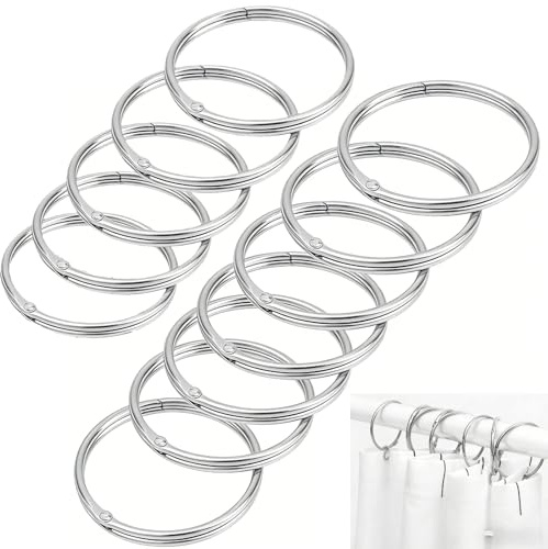 12 Pack Metal Shower Curtain Rings – Rustproof Hooks for Bathroom, Windows, Hotel or Changing Room – Easy Glide Silver Metal Curtain Hooks for Shower Rails