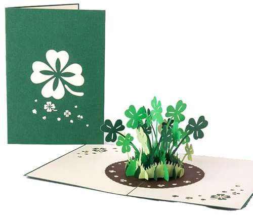 BAUCH Tarjeta Pop Up Trébol Tarjeta Buena Suerte 3D, Tarjeta de Buena Suerte Artesanal para Cumpleaños, Año Nuevo & Cambio de Trabajo, Con Espacio para Mensajes & Regalos de Dinero