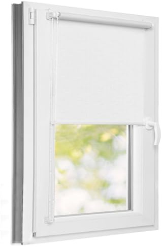 MadeInNature Tenda avvolgibile bianca, avvolgibile che lascia passare la luce, fissaggio con o senza foratura, per finestre e porte, dimensioni a scelta (larghezza 170 x 180 cm)
