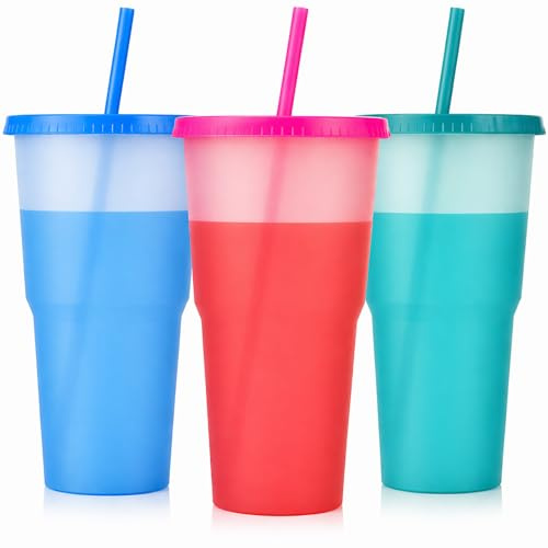 Alink 40 oz Plastic Cups with Lids and Straws, 3 Pack Color Changing Cups, Reusable BPA-Free Tumblers, Cold Drink Iced Coffee Cups for Party, Car, Travel, Women, Adults with 2 Cleaning Brush