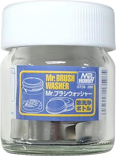 ＭＲ．ＨＯＢＢＹ＼ミスターホビー GT35 Mr. Brush Washer, GTool, Vidrio para pinceles, Herramienta de pintura para modelismo, Accesorios Para lavar pinceles Vaso con tapa de inserción de tamiz Transparente Vidrio Metal