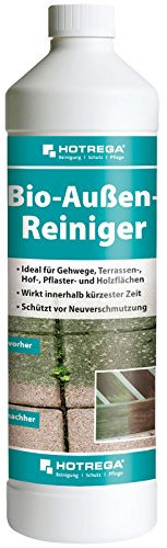 Hotrega Bio-Außenreiniger 1 Liter | Wirkt in kürzester Zeit | Schützt vor Neuverschmutzung | Für Stein, Holz, WPC, Grabstein, Terrasse uvm.