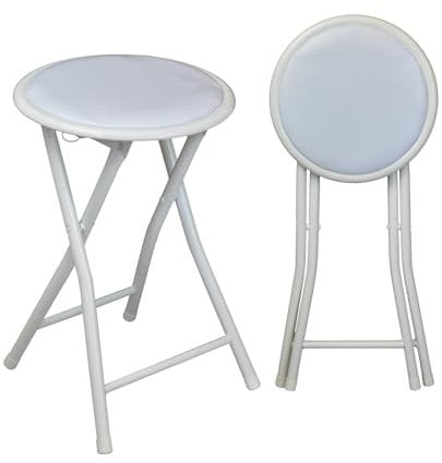 Harbour Housewares White Padded Folding Stools - Pack of 6 - Easy Store Metal Frame Sponge Padded Stool with Floor Protector Bumper Feet Lightweight Foldable Seat for Kitchen Bar, Breakfast Bar