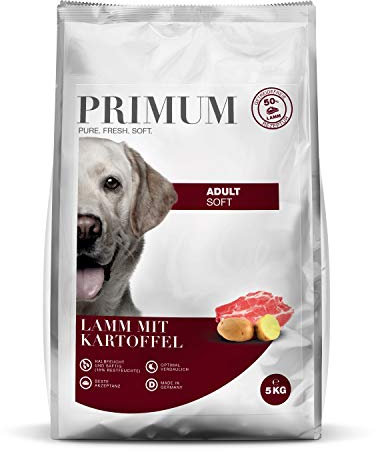 Primum - Soft Lamm mit Kartoffel - 5 kg - Halbfeuchtes Hundefutter - Getreidefreies Trockenfutter - Hoher Fleischanteil - Optimal verdaulich