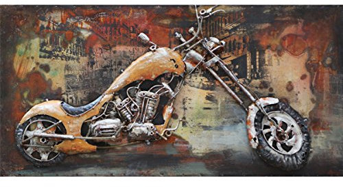 Vintage Line Handgefertigtes Metallbild 3D-Optik Verschiedene Größen Kunst Bild Wandbild (Metallbild Custom Bike (ca. 140x70 cm))