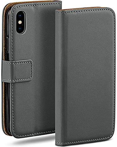 moex Book Case für iPhone X/iPhone XS Handyhülle mit Kartenfach, Hülle klappbar 360 Grad Schutzhülle, Klapphülle Flip Case Cover, PU Leder Handytasche Lederhülle, Dunkelgrau