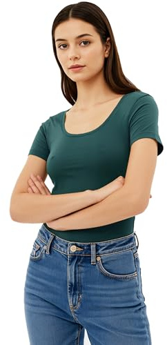 Emmalise Women's Short Sleeve Tshirt Scoop Neck Tee Value Pack Junior Plus Sizes, Deep Jungle, M