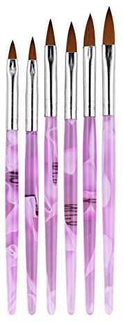 Lot de 6 pinceaux en acrylique pour gel UV - N° 2/4/6/8/10/12 - 6 tailles - Vernis à ongles - Nail Art - Pointes - Sable - Pinceau - Outil de dessin
