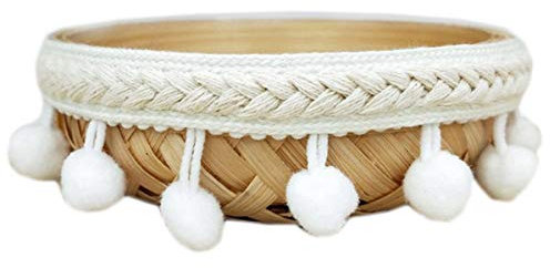 Yalulu 5 Yards Pompom Bommelborte Spitze Quaste Trim Bommel Fransen Band für DIY Fertigkeit Nähzubehör Zubehörteil Dekorieren (Weiß)