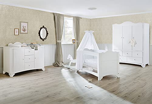 PINOLINO Kinderzimmer 'Pino' extrabreit groß Massivholz mit Kinderbett, Wickelkommode und Kleiderschrank