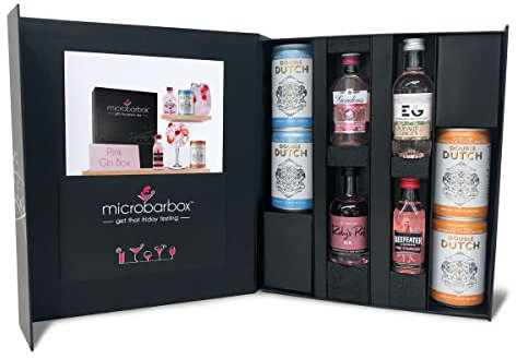 MicroBarBox Pink Gin Gift Set with Tonic in a Premium Luxury Gift Box | Gin Gift for Women | including Gordons, Beefeater, Real English Ruby's Pink Gins, Edinburgh Rhubarb & Ginger Gin