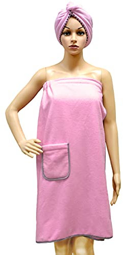 Polyte - Damen Badetuch mit Klettverschluss und Haartuch - schnelltrocknende Mikrofaser - Rosa - Einheitsgröße