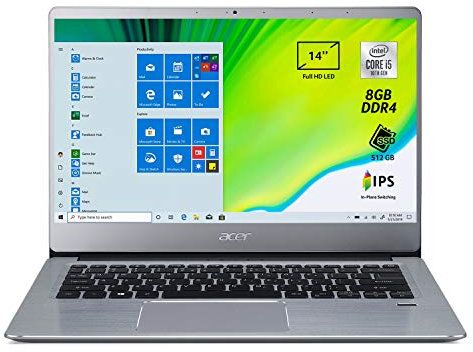 Acer Swift 3 SF314-58-597S - Ordenador portátil con procesador Intel Core i5-10210U, 8 GB DDR4, 512 GB PCIe NVMe SSD, pantalla 14 FHD IPS LED LCD, tarjeta gráfica Intel UHD, Windows 10 Home, color