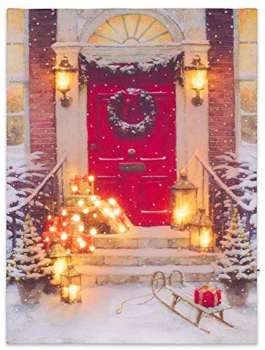 Nexos Trading LED Wandbild Leinwandbild mit Beleuchtung 30x40 cm Weihnachtstag Fotodruck Kunstdruck Leuchtbild Weihnachten Batterie Winteridylle Effekt-LED Laternen