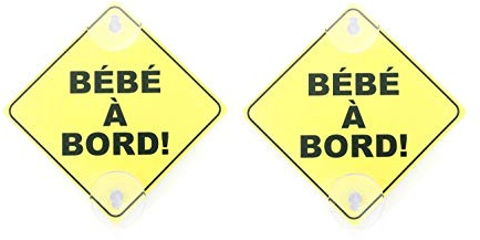 Lot de 2 Panneaux Signalétique français Bébé à Bord Avec,Ventouses Amovible | Deux Ventouses Voiture Auto Sécurité Bébé Enfants Amovible