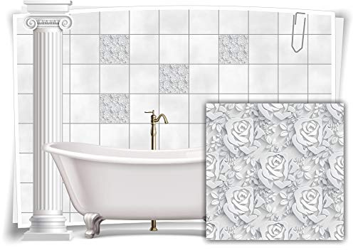 Medianlux Fliesen-Aufkleber Fliesen-Bild Blumen Blätter Nostalgie Floral Weis Bad WC Deko, 4 Stück, 20x20cm m13m148-133390