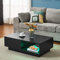 Panana Wooden Coffee Table with Storage Drawer and Shelf Wood Sofa Side End Table with LED Lighting Home Office Living Room Furniture (Black)