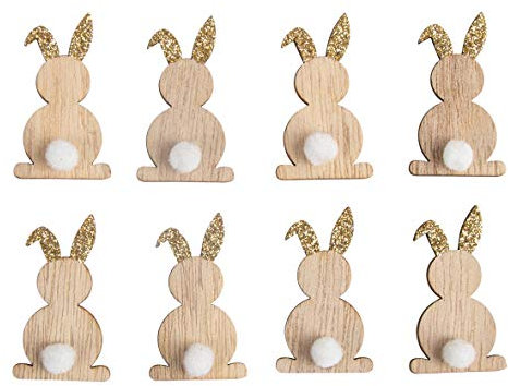 Rayher 46588617 Holz-Streuteile Hasen mit Glitzerohren, 4,5 cm, Btl. 8 Stück, mit Klebepunkt, Holzstreuteile, Tischstreuer, Tischdeko, Tischschmuck, Ostern