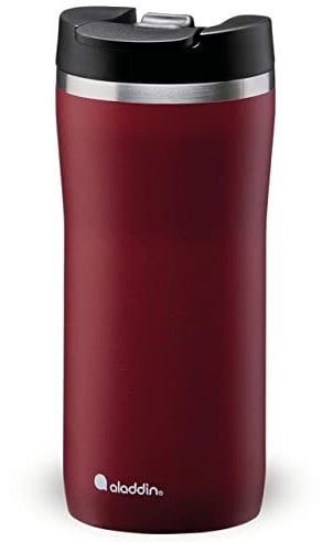 Aladdin Barista Mocca Thermavac Leak-Lock Stainless Steel Thermos Travel Mug for Hot Drinks 0.35L Burgundy Red – Keeps Hot for 3 Hours - BPA-Free Reusable Coffee Cups - Leakproof - Dishwasher Safe