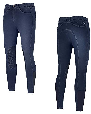 PIKEUR Herren Kniebesatz Reithose NAVARO Jeans Grip Herbst/Winter 2021,Denim Blue, 48
