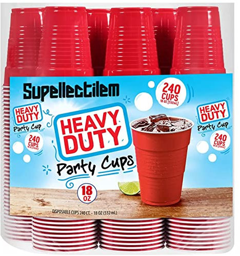 Vasos desechables de plástico rojo - 18 onzas., 240 Ct. | Vasos de plástico para bebidas frías para fiestas grandes y resistentes desechables