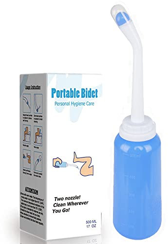 Vaginal Douche 500ml Portable Vaginal Cleaning Bidet Handheld Travel Bidet with 2 Nozzles for Pregnant Women Cleansing, Postpartum Clean, Anal Douche