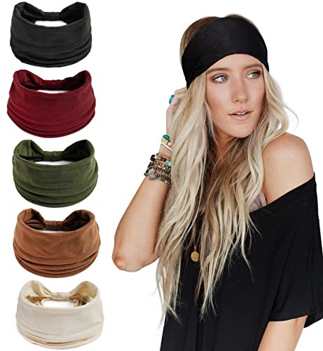 LIHELEI Stirnband Damen Breite, Boho Knot Haarband für Damen Yoga Sport Haarbänder, Elastische Haarschmuck Turbane-5 Stück