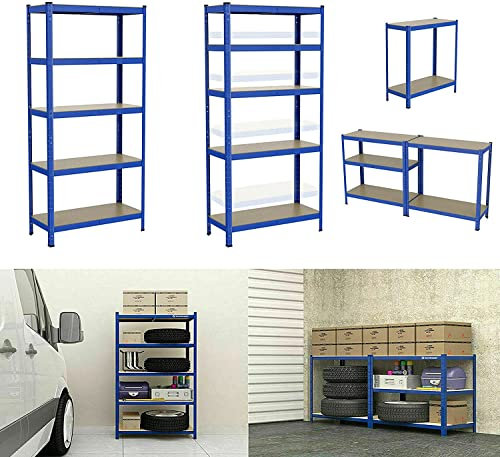 Estanterias Metalicas Almacenaje Industrial - 170 x 75 x 30cm Estanteria Modular 5 Baldas con Pies Moldeados y Alfombra Antideslizante Estanterias Metalicas para Garaje, Oficinas, Almacenes, Azul