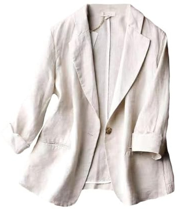 Linen Blazer Women Summer Spring Jackets for Women 2026 Casual 3/4 Sleeve Lightweight Business Work Linen Suits Blazers Jackets (Off-White, M)