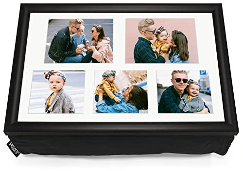 Pixly® Personalised Custom Collage Photo Cushioned Lap Tray Lap Top Serving Cushion with Bean Bag | A3 (Black (Layout 1))