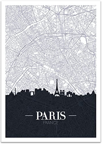 wandmotiv24 Poster als Wanddeko, Größe Din A4, Straßen Karte Paris, Frankreich, Hauptstadt, Reisen, Moderne Wanddeko, Wandbilder, Deko, Bild M0136