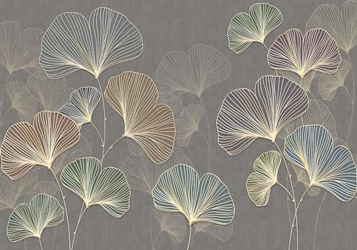 Wesmilewallpaper Papier Peint Panoramique Chambre À Coucher De Salon De Feuille De Ginkgo D'Art Géométrique Peinte À La Main D'Or 350x245cm 3D Intissé Soie Poster Geant Mural