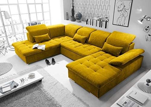 Froschkönig24 Wayne Wohnlandschaft 340x240 cm U-Sofa Couch Ecksofa Gelb (Senf), Ausführung:Links
